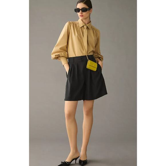 Anthropologie Pleated Long Length High‎ Rise Dress Black Shorts Size 2 - Picture 2 of 9